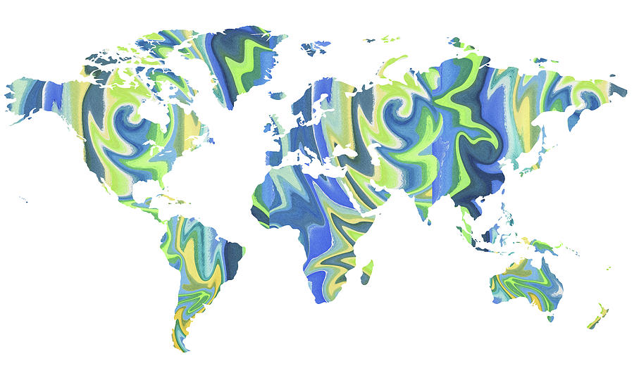 World Map Organic Blue  Painting by Irina Sztukowski