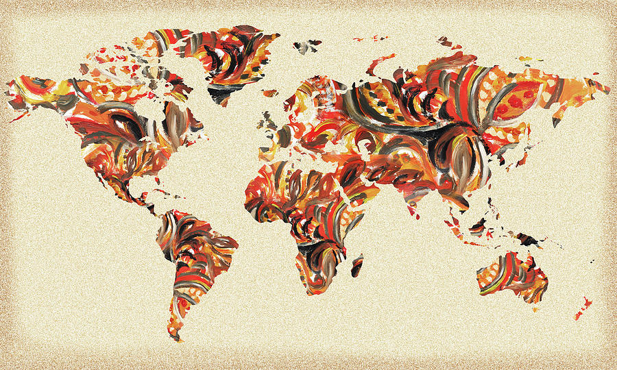 World Map Organic Brush Strokes Painting by Irina Sztukowski