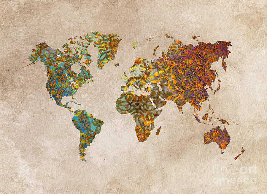 World map oriental Digital Art by Justyna Jaszke JBJart