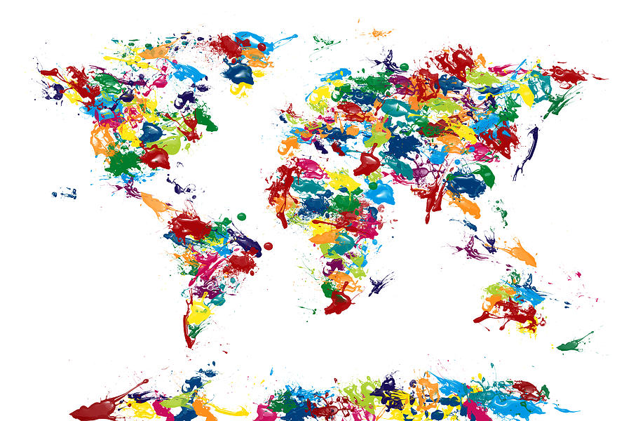 World Map Paint Drops Digital Art by Michael Tompsett