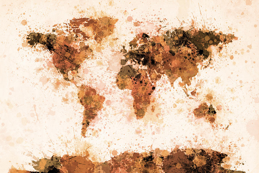 World Map Paint Splashes Bronze Digital Art by Michael Tompsett