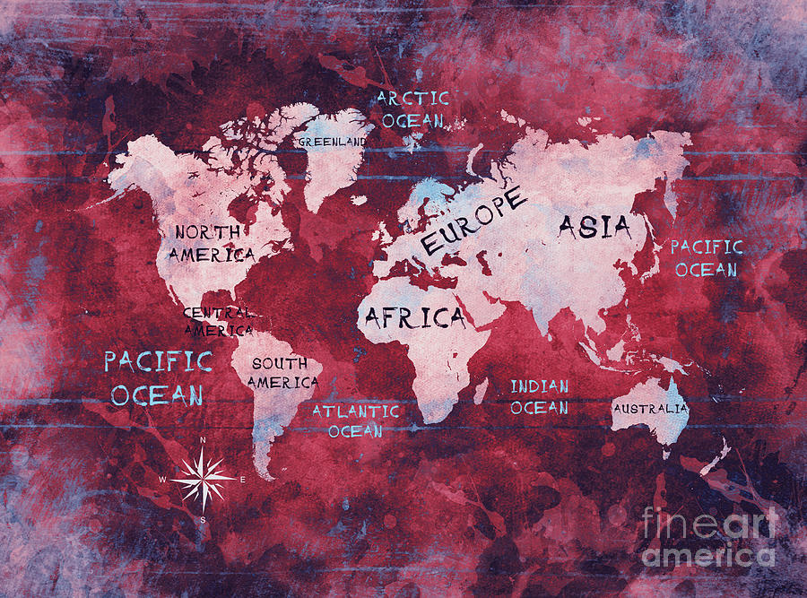 World map red Digital Art by Justyna Jaszke JBJart