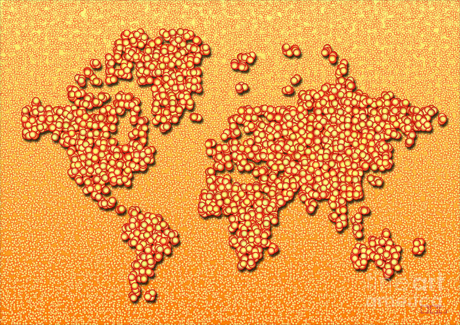 World Map Digital Art - World Map Rolamento in Orange and Yellow by Eleven Corners