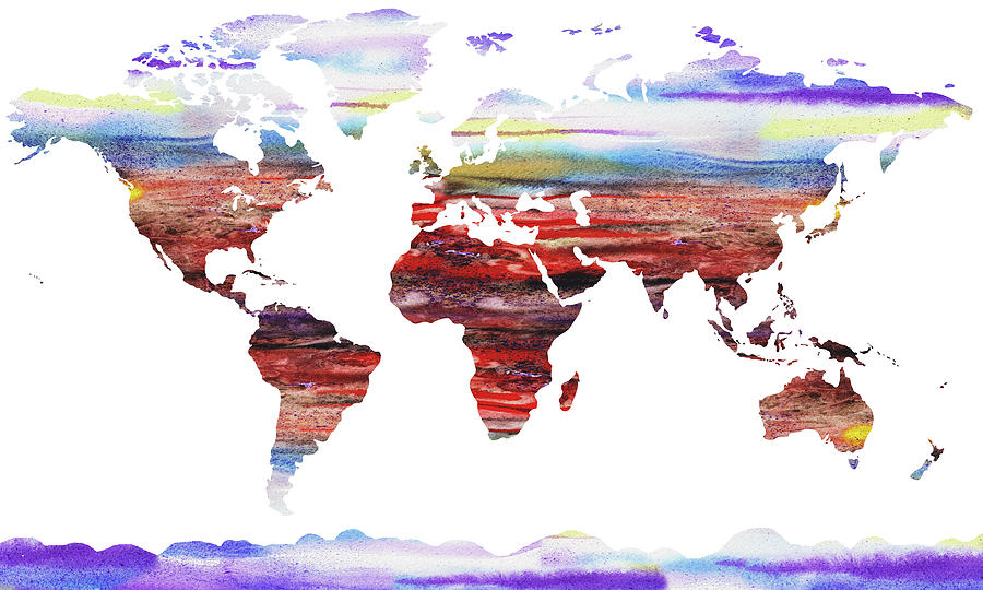 World Map Silhouette Watercolour Painting by Irina Sztukowski