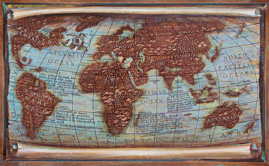 Map of the world-world map- the history of coffee map detaile Painting by Vali Irina Ciobanu