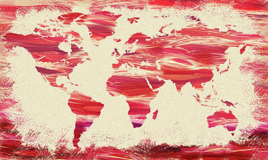 World Map Through The Pink Glasses Painting by Irina Sztukowski