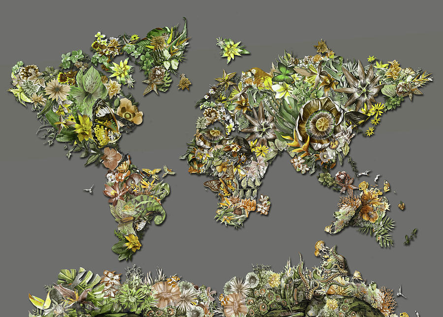 World Map Tropical Leaves 2 Digital Art by Bekim M