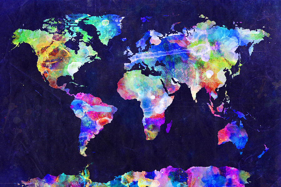 World Map Urban Watercolor Digital Art by Michael Tompsett