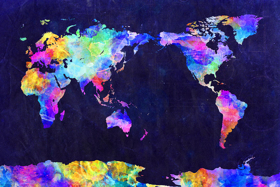 World Map Urban Watercolor Pacific Digital Art by Michael Tompsett