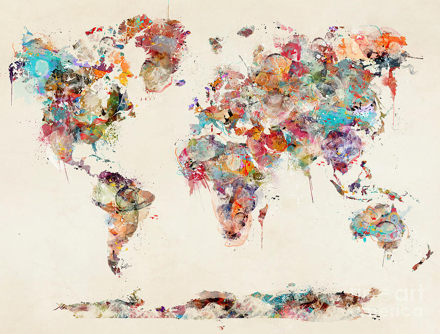 World Map Watercolor Deux Painting by Bri Buckley