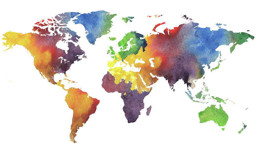 World Map Watercolor Painting by Irina Sztukowski