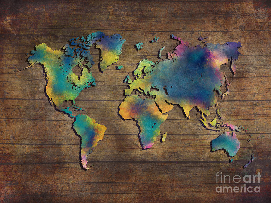 World Map wood Digital Art by Justyna Jaszke JBJart