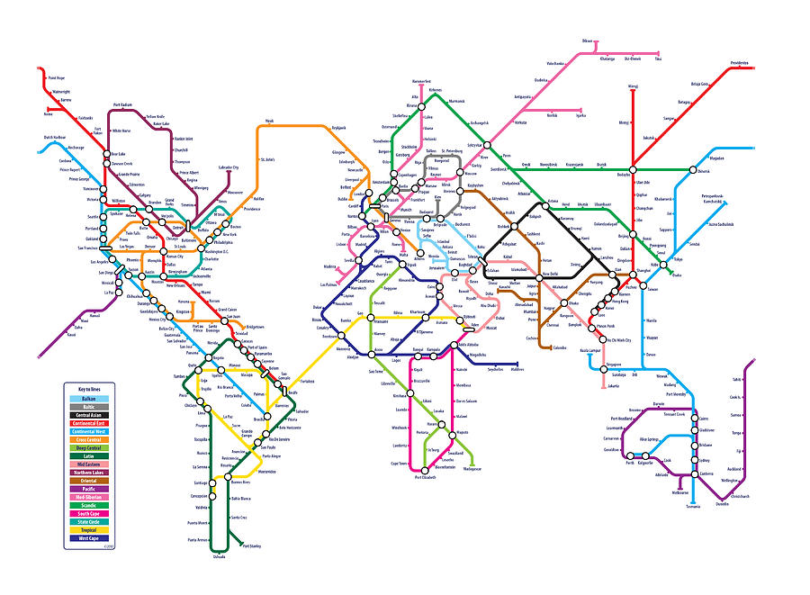 Train Digital Art - World Metro Map by Michael Tompsett