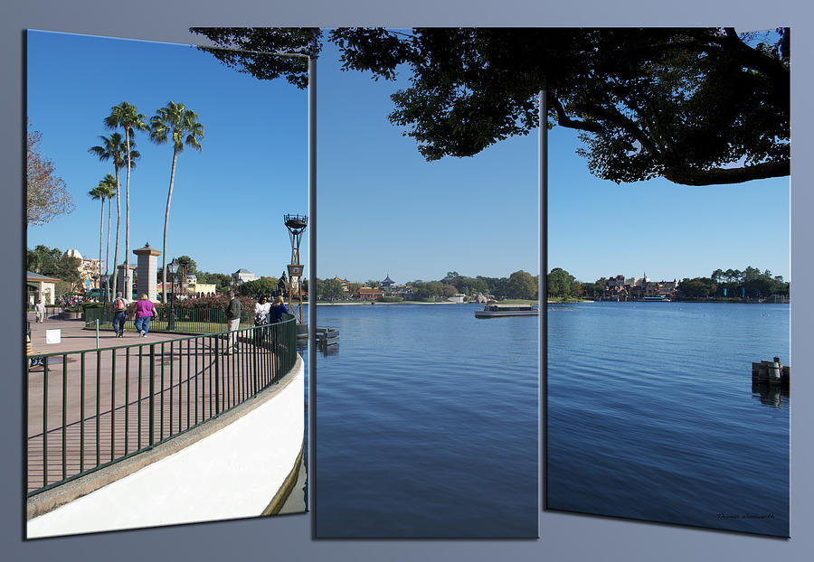 Castle Mixed Media - World Showcase Lagoon Boat Ride WDW Triptych 3 Panel 02 by Thomas Woolworth
