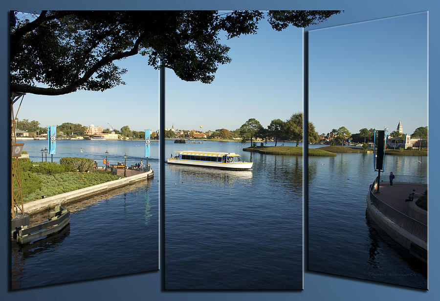 Castle Mixed Media - World Showcase Lagoon Boat Ride WDW Triptych 3 Panel 03 by Thomas Woolworth