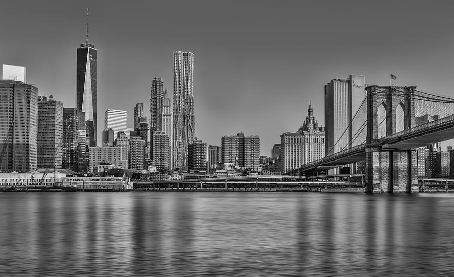 World Trade Center And The Brooklyn Bridge BW Photograph by Susan Candelario