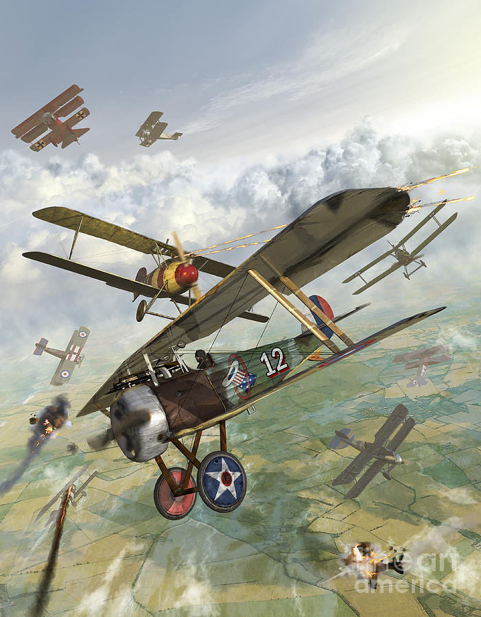 Transportation Digital Art - World War I U.s. Bi-plane Attacking by Kurt Miller