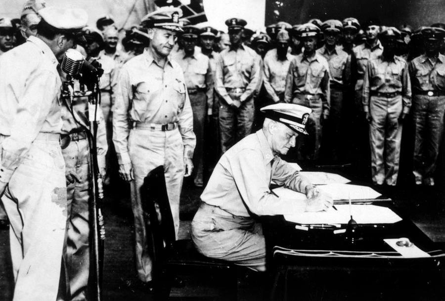 World War II, Admiral Nimitz Signing Photograph by Everett