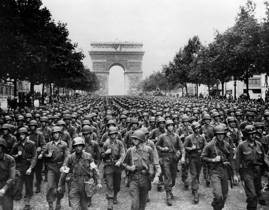 World War II American Troops Marching Photograph by Everett