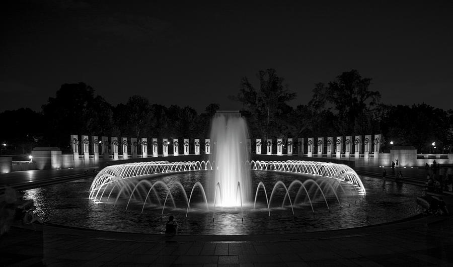 World War II Memorial At Night In Black and White Photograph by Greg and Chrystal Mimbs