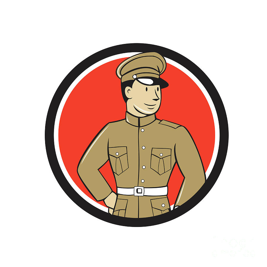 World War One Digital Art - World War One British Officer Standing Circle Cartoon  by Aloysius Patrimonio