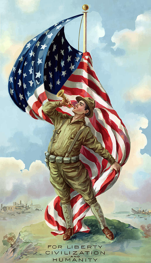 KENTUCKY AMERICAN US ARMY SOLDIER WWI WORLD WAR 1 ART PAINTING REAL CANVAS PRINT