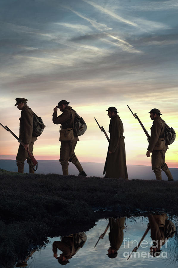World War One Soldiers Marching In Silhouette Photograph by Lee Avison