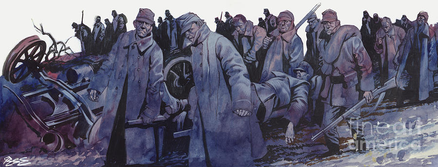 World War One The Austrian army smashed by the Serbs Painting by Ron Embleton