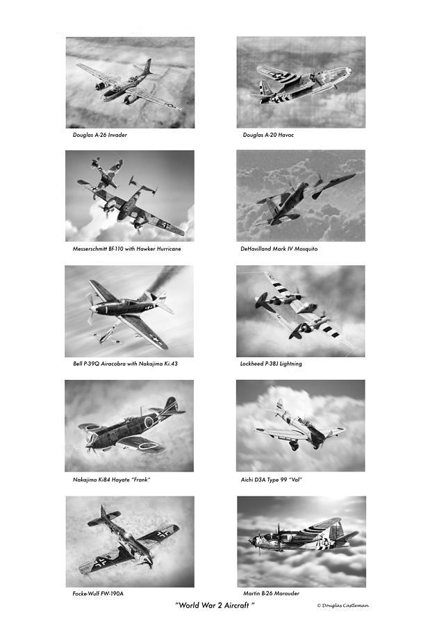 World War Two Aircraft Drawings Drawing by Douglas Castleman