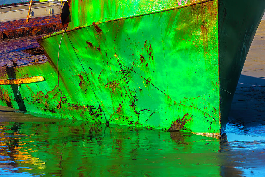 Worn Beached Green Fishing Boat Photograph by Garry Gay