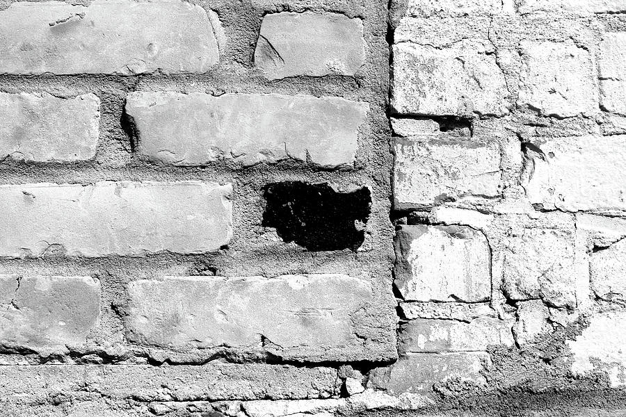 Worn Brick Wall 5 BW Photograph by Mary Bedy