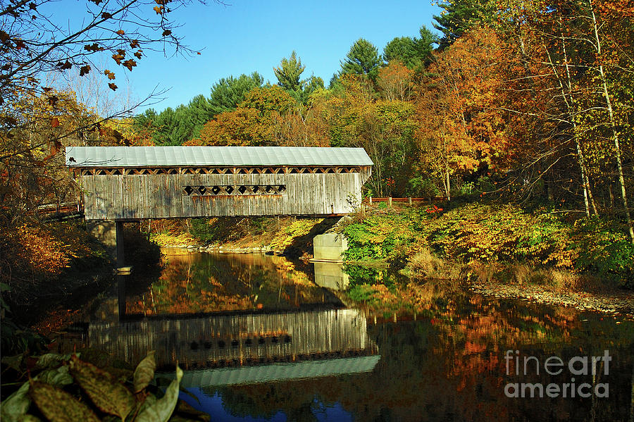 Fall Photograph - Worralls Bridge Vermont - New England Fall Landscape covered bridge by Jon Holiday