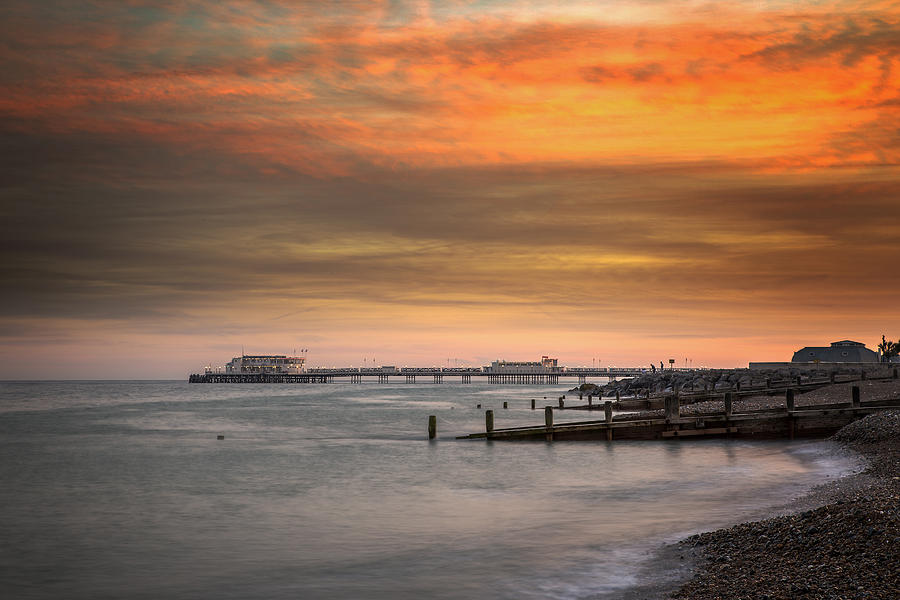 Worthing Pier Sunset Photograph by Len Brook
