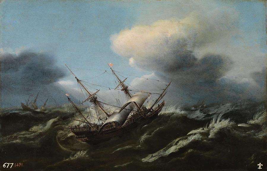 Wou Claes Claesz Amsterdam 1592 Amsterdam 1665 Ships In A Storm Second 