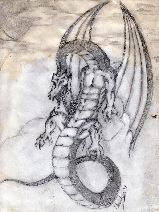 Dragon Drawing - Wounded Dragon by Christopher  Viers