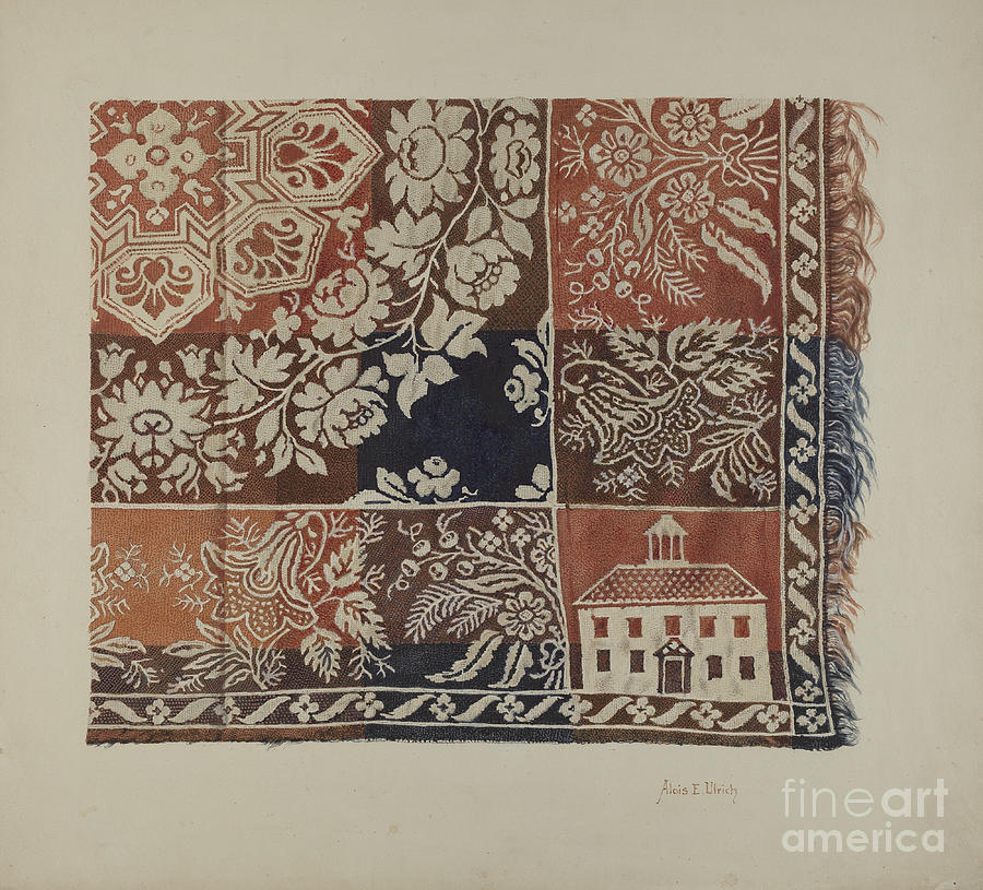 Pattern Drawing - Woven Coverlet by Alois E. Ulrich