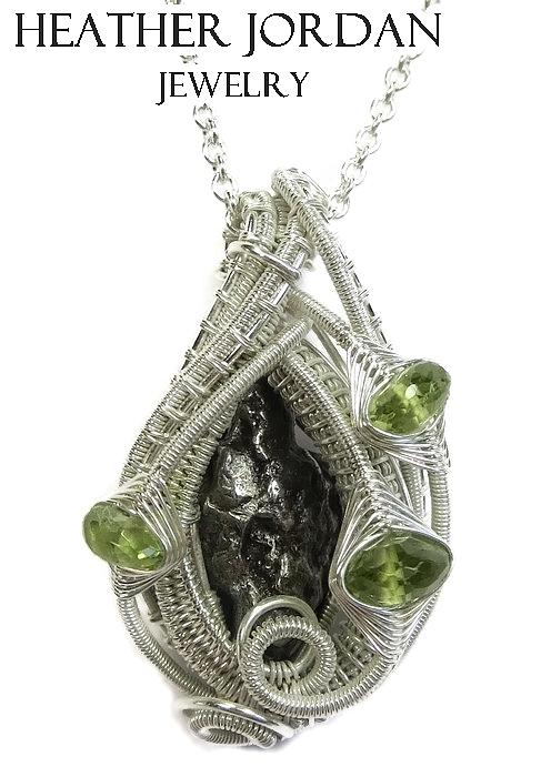 Heather Jordan Jewelry - Woven Sikhote-Alin Meteorite Pendant in Sterling Silver with Peridot - IMetPSS19 by Heather Jordan