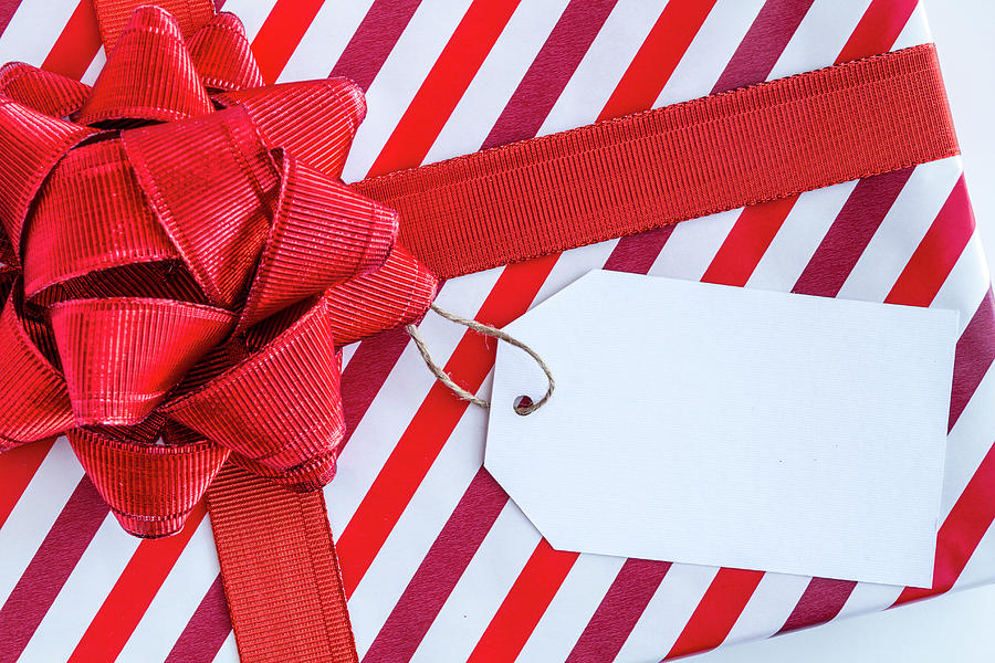 Christmas Photograph - Wrapped Christmas Present with Bow by Teri Virbickis