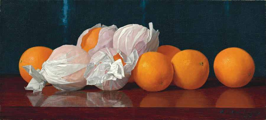 Wrapped Oranges on a Tabletop Painting by William Joseph McCloskey