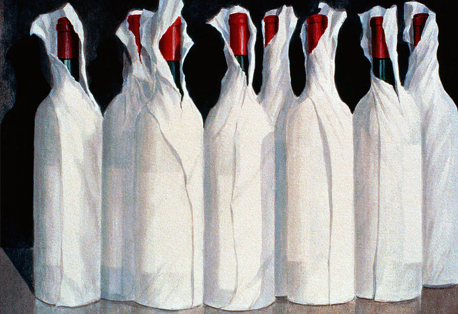Wrapped Wine Bottles  Number One Painting by Lincoln Seligman