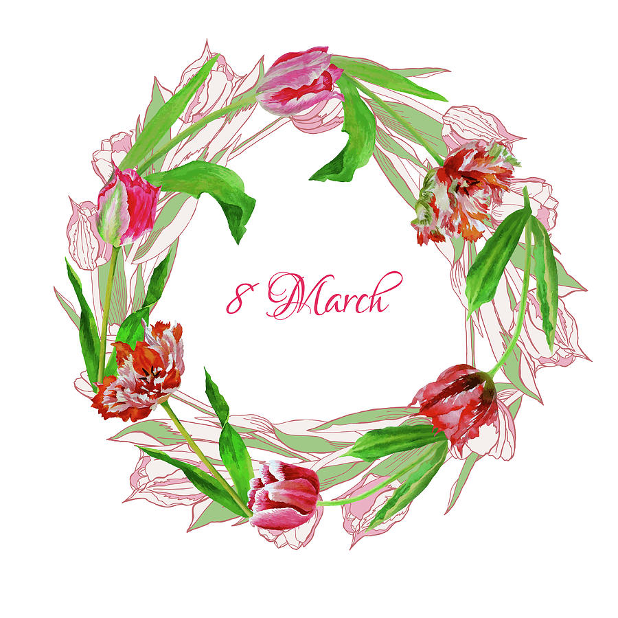 Spring Digital Art - Wreath with tulips #7 by Natalia Piacheva