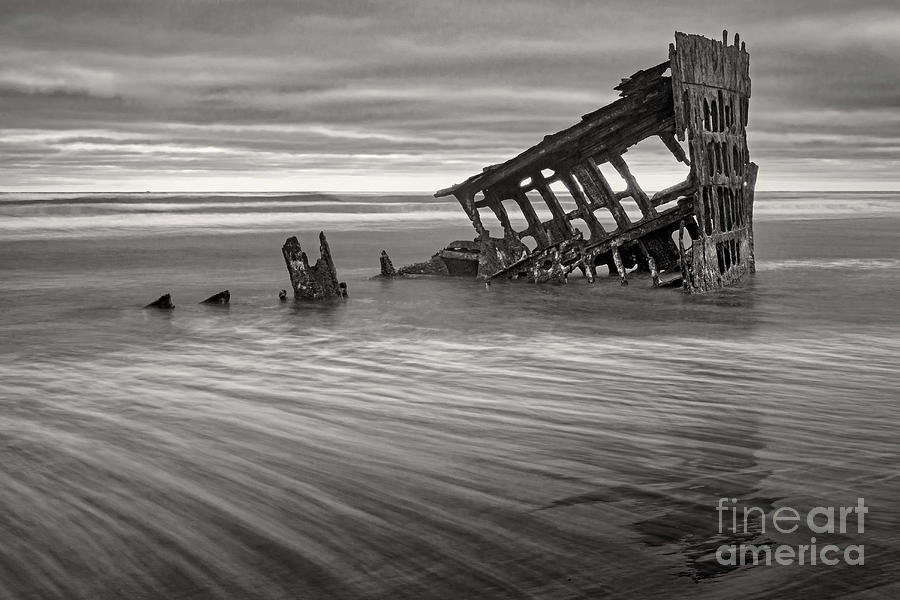 Wreck of Peter Iredale bw Photograph by Jerry Fornarotto
