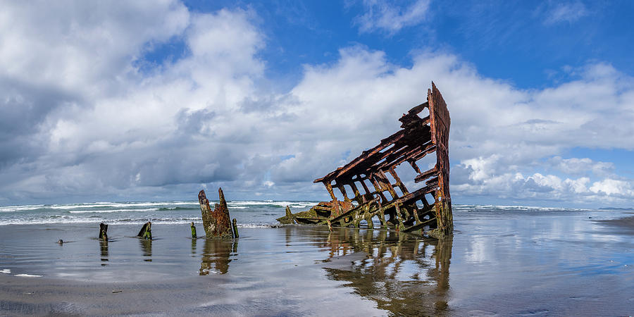 Nature Photograph - Wreck of the Peter Iredale, pano, Fort Stevens, Oregon by John Trax