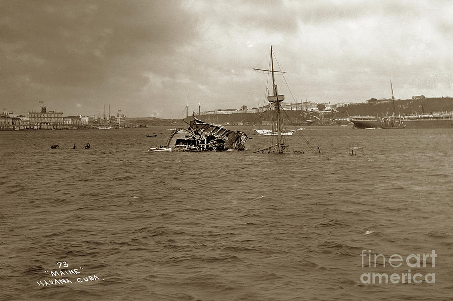 Wreckage Photograph - Wreckage of the USS Maine in Havana harbor, Cuba, which was sunk in 1898 by Monterey County Historical Society