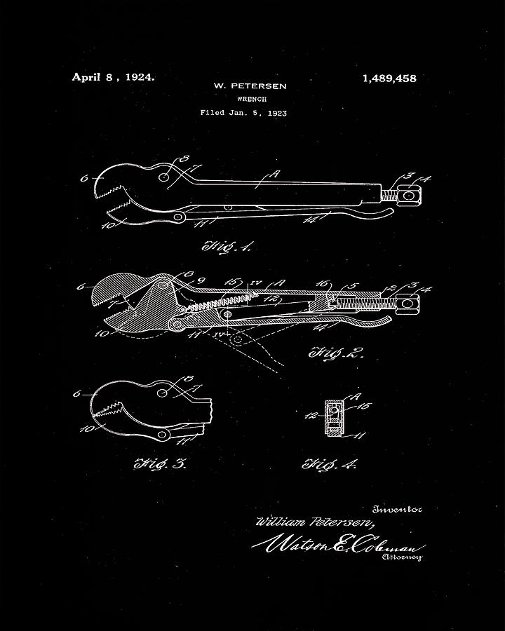 Wrench Patent Drawing 1a Mixed Media by Brian Reaves