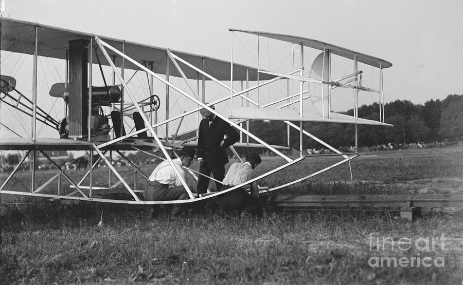 Biplanes Photograph - Wright Brothers Biplane on Launch Track 1909 by Padre Art