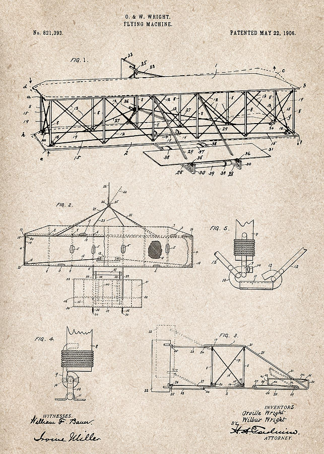 Wright Flyer - Restored Patent Drawing for the 1906 Orville/Wilbur ...