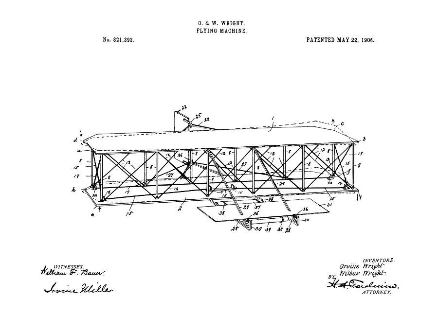 Wright Flyer - Restored Patent Drawing for the 1906 Orville/Wilbur ...