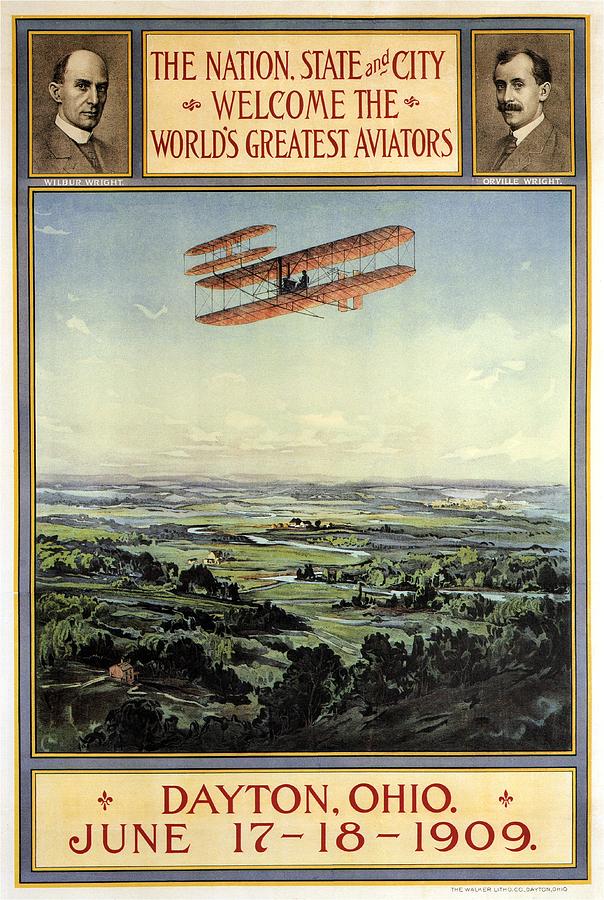 Wright Brothers - Worlds Greatest Aviators - Dayton, Ohio - Retro travel Poster - Vintage Poster Mixed Media by Studio Grafiikka