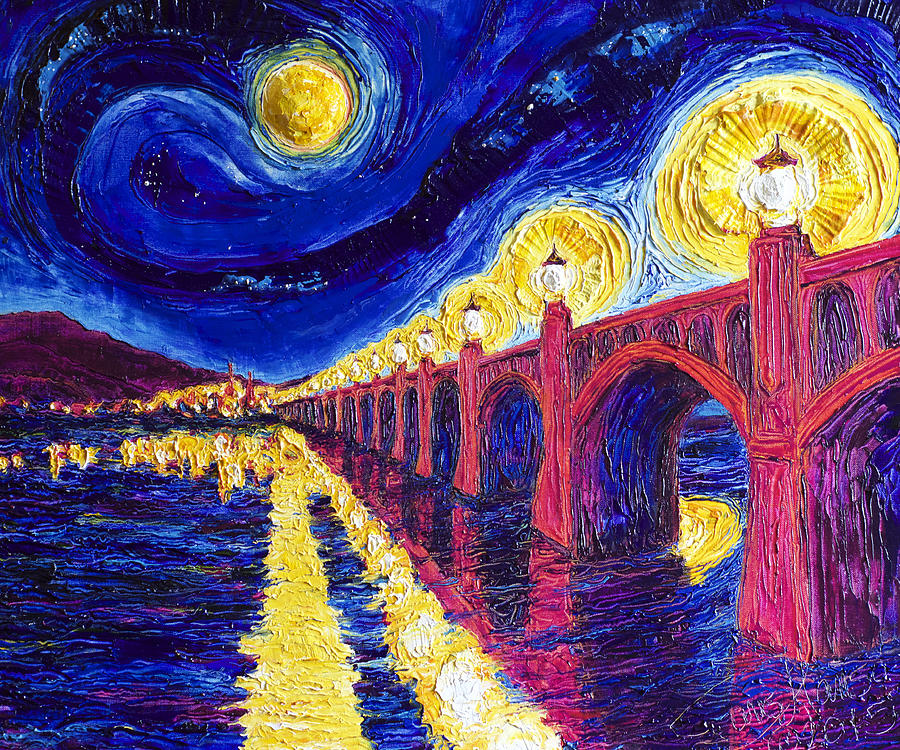 Wrightsville Bridge at Night Painting by Paris Wyatt Llanso